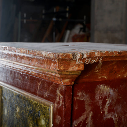 Sgabello laccato base rosso e verde epoca XVIII secolo