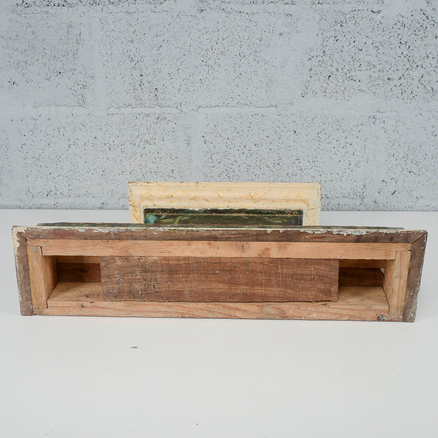 Piedistallo base legno laccata finto marmo bianco verde XVIII secolo