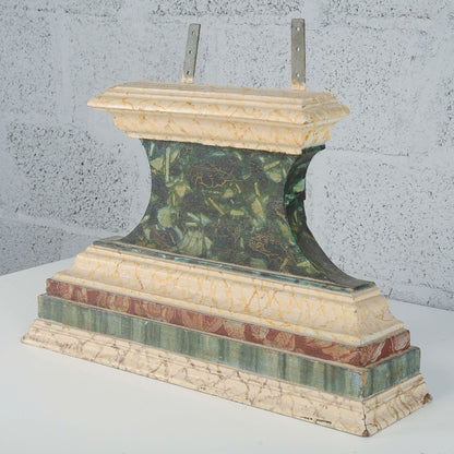 Piedistallo base legno laccata finto marmo bianco verde XVIII secolo