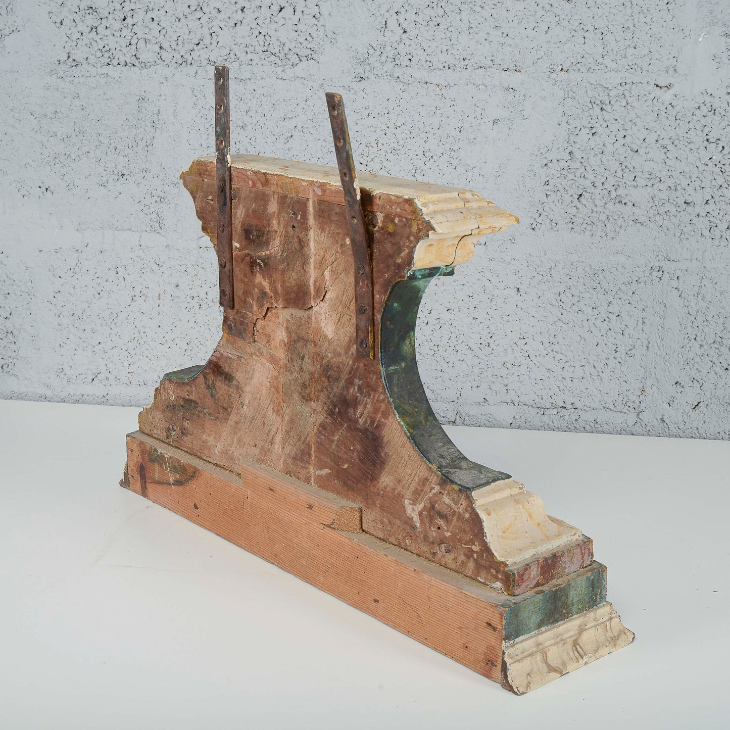 Piedistallo base legno laccata finto marmo bianco verde XVIII secolo