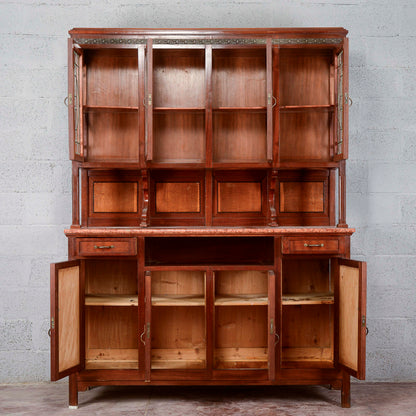 Credenza a due corpi vetrina e piano in marmo