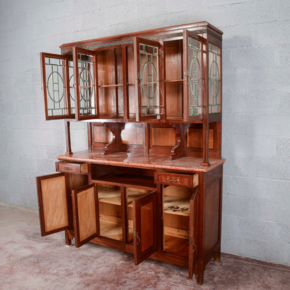 Credenza a due corpi vetrina e piano in marmo