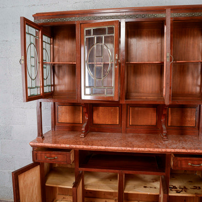 Credenza a due corpi vetrina e piano in marmo