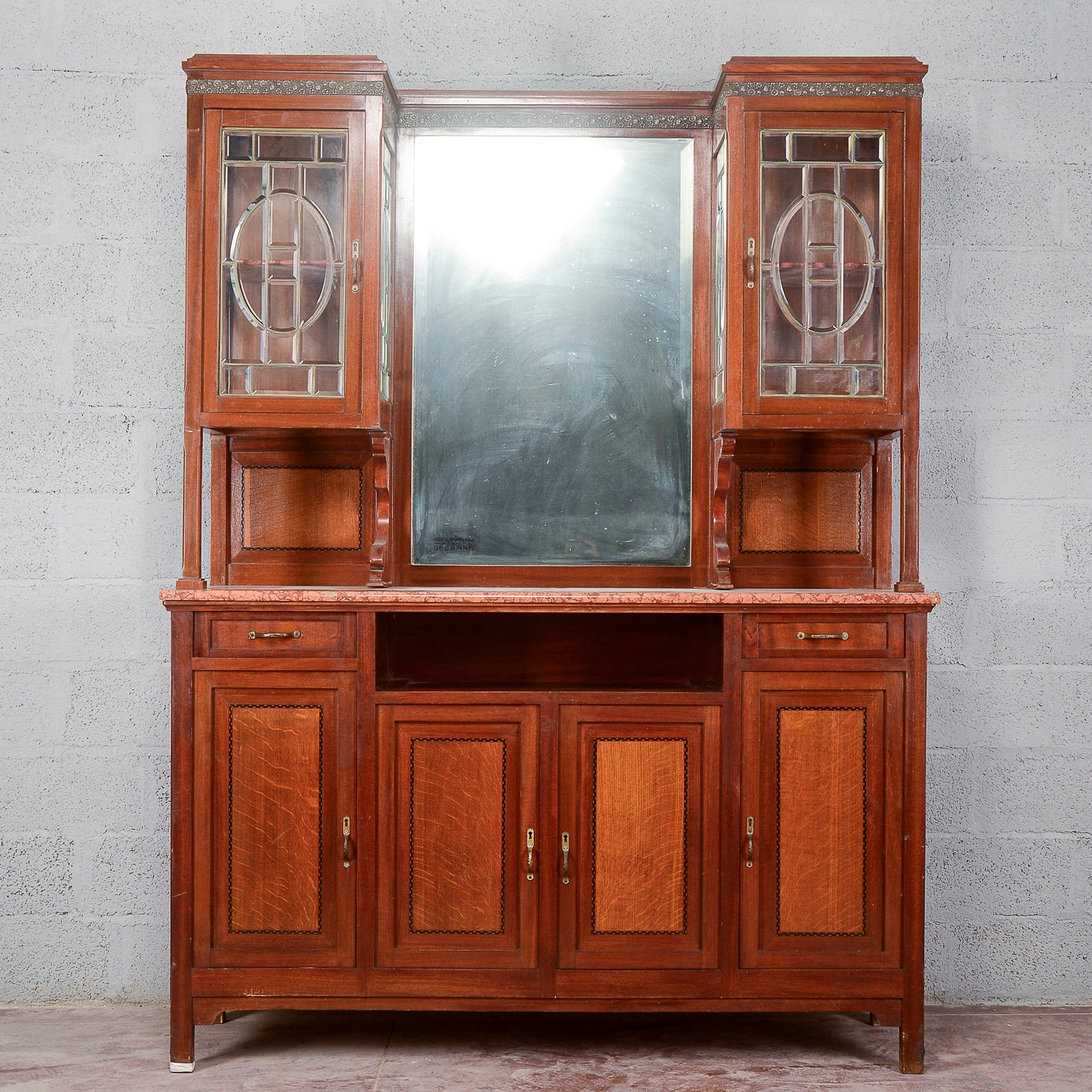 Credenza a 2 corpi con specchio e 2 cassetti