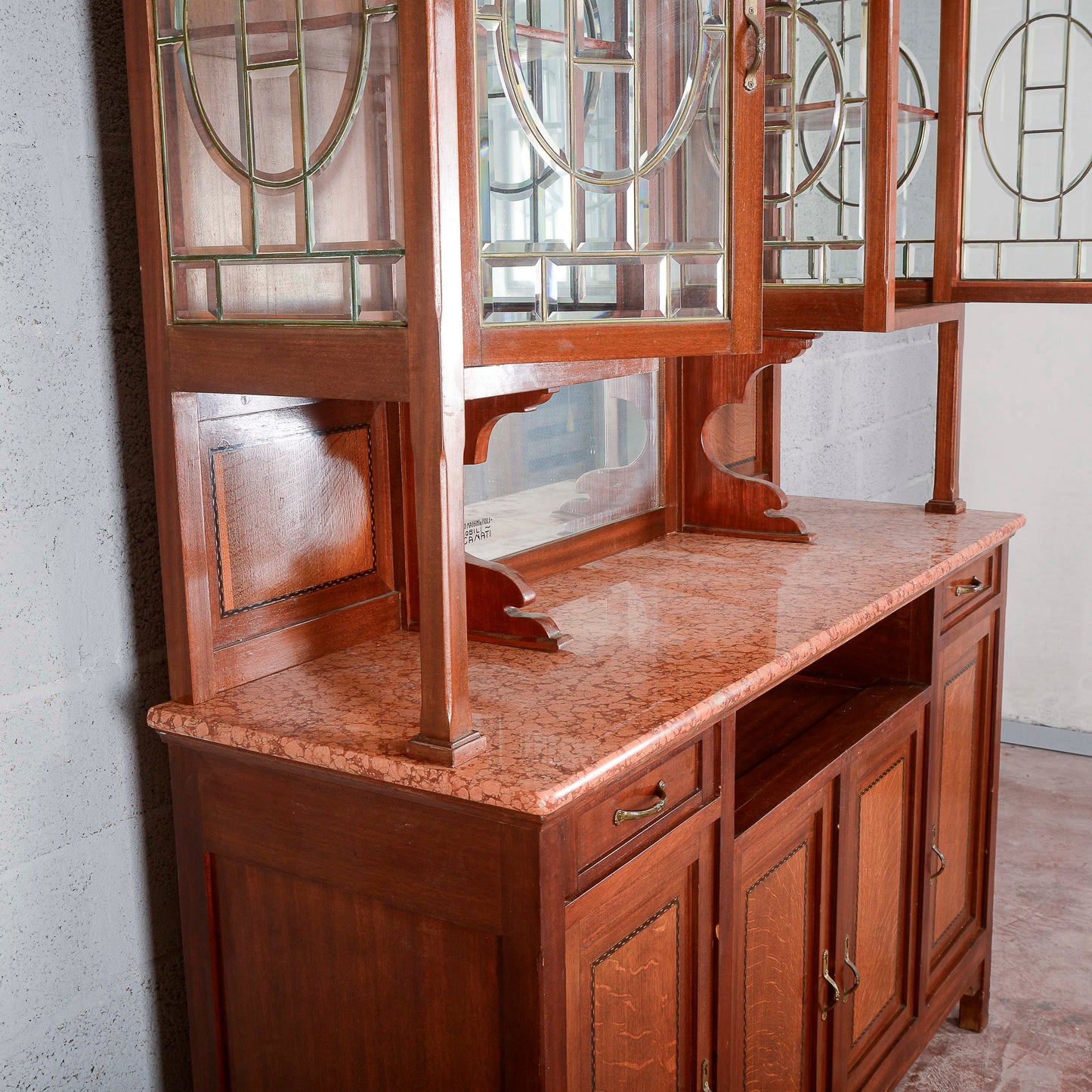 Credenza a 2 corpi con specchio e 2 cassetti