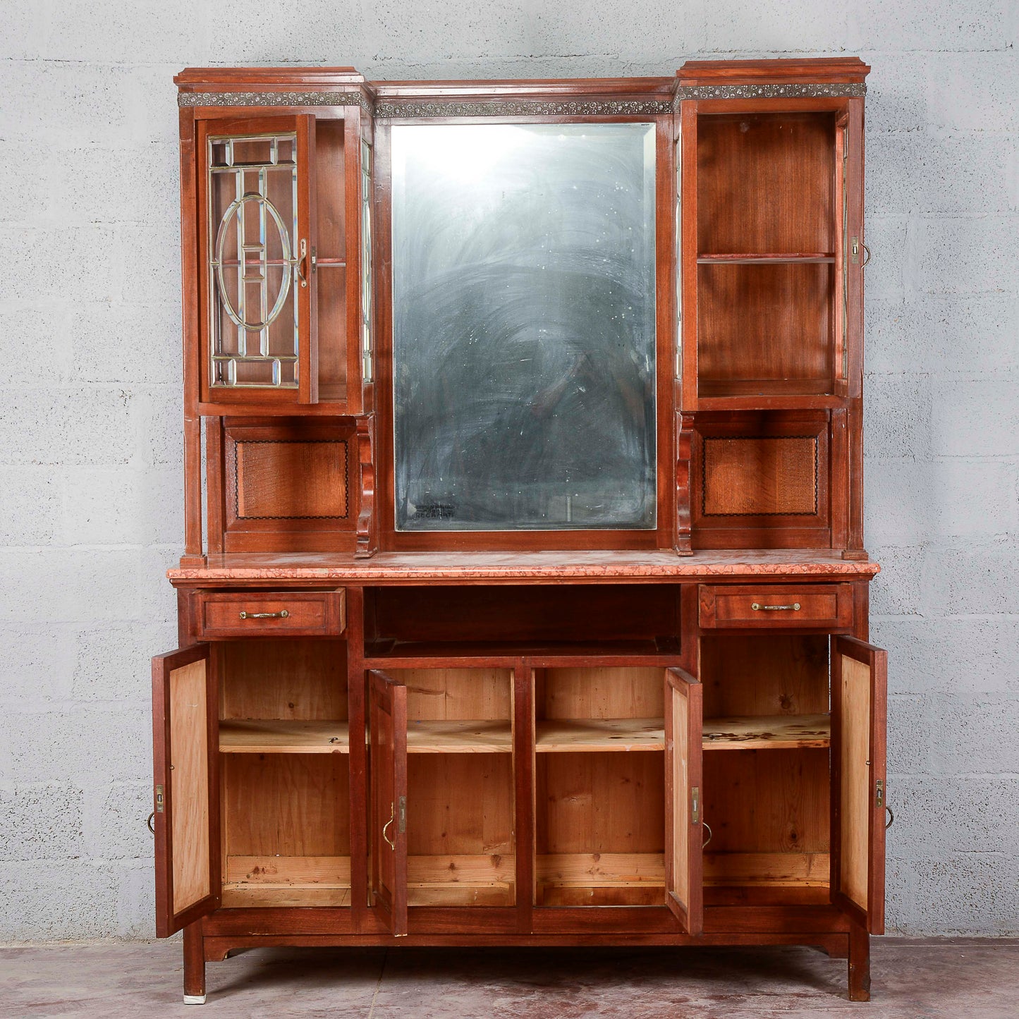 Credenza a 2 corpi con specchio e 2 cassetti