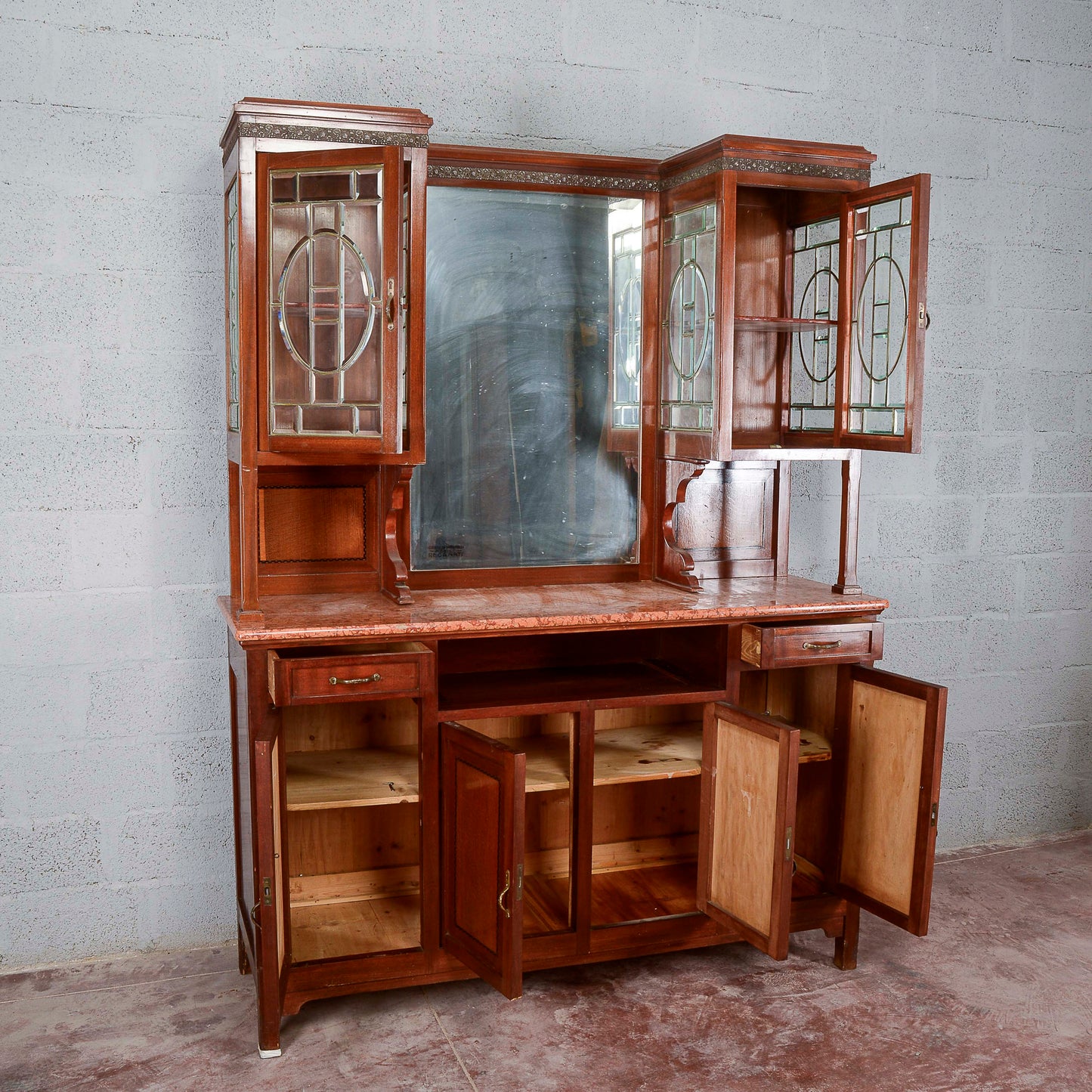 Credenza a 2 corpi con specchio e 2 cassetti
