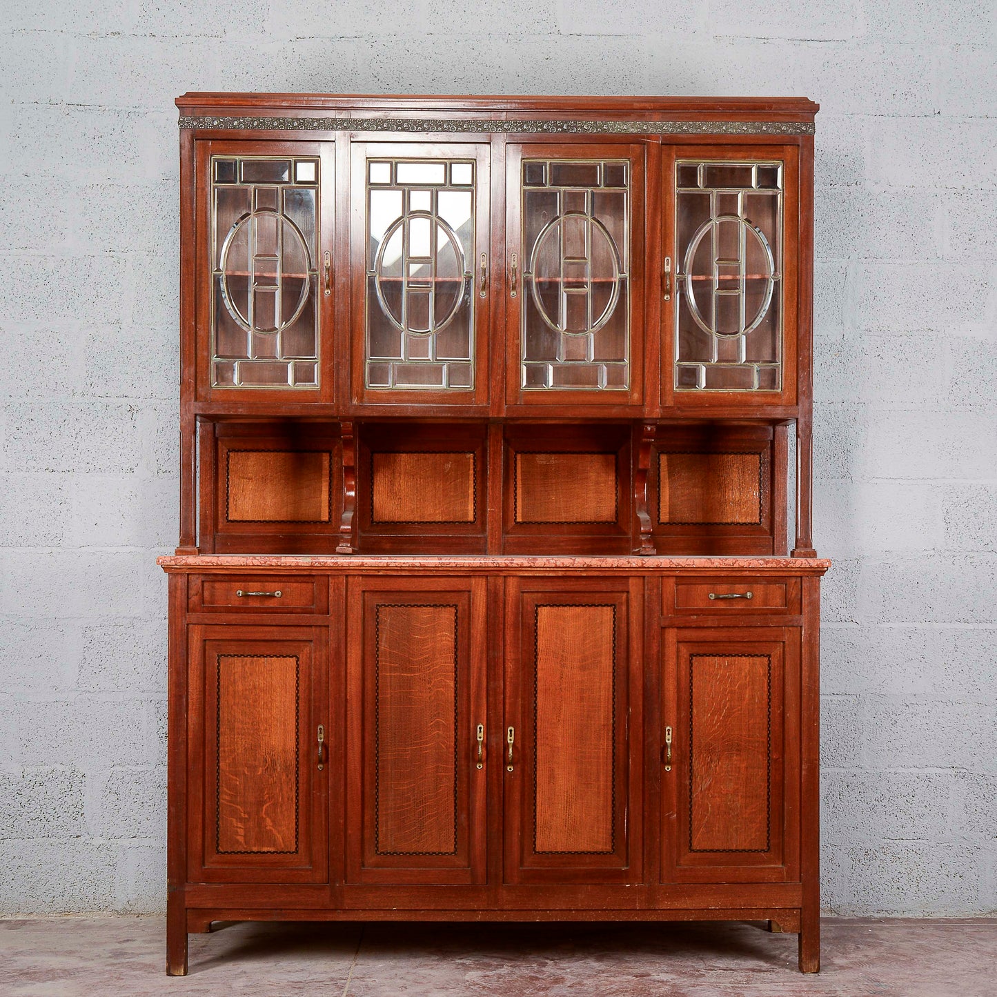 Credenza due corpi con vetrina e  4 ante