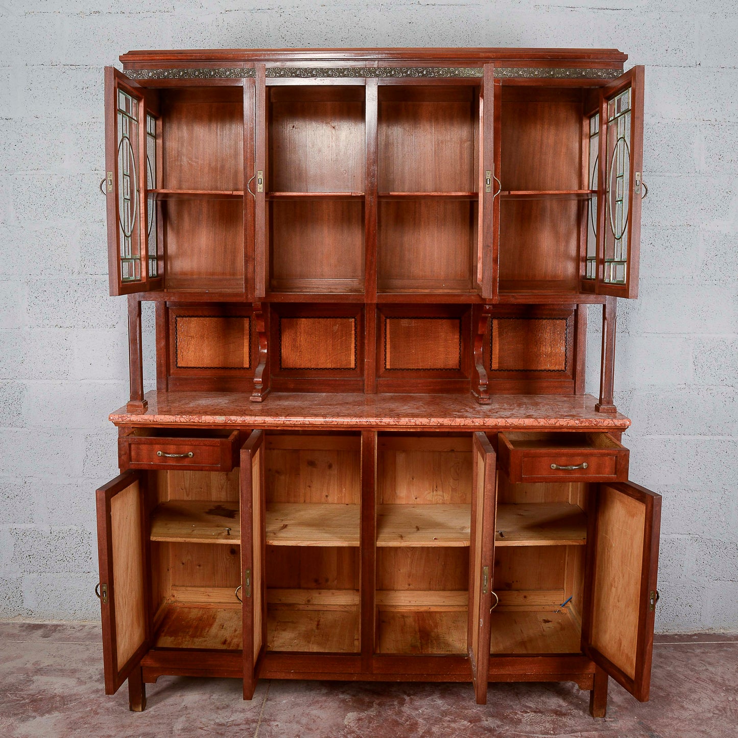 Credenza due corpi con vetrina e  4 ante