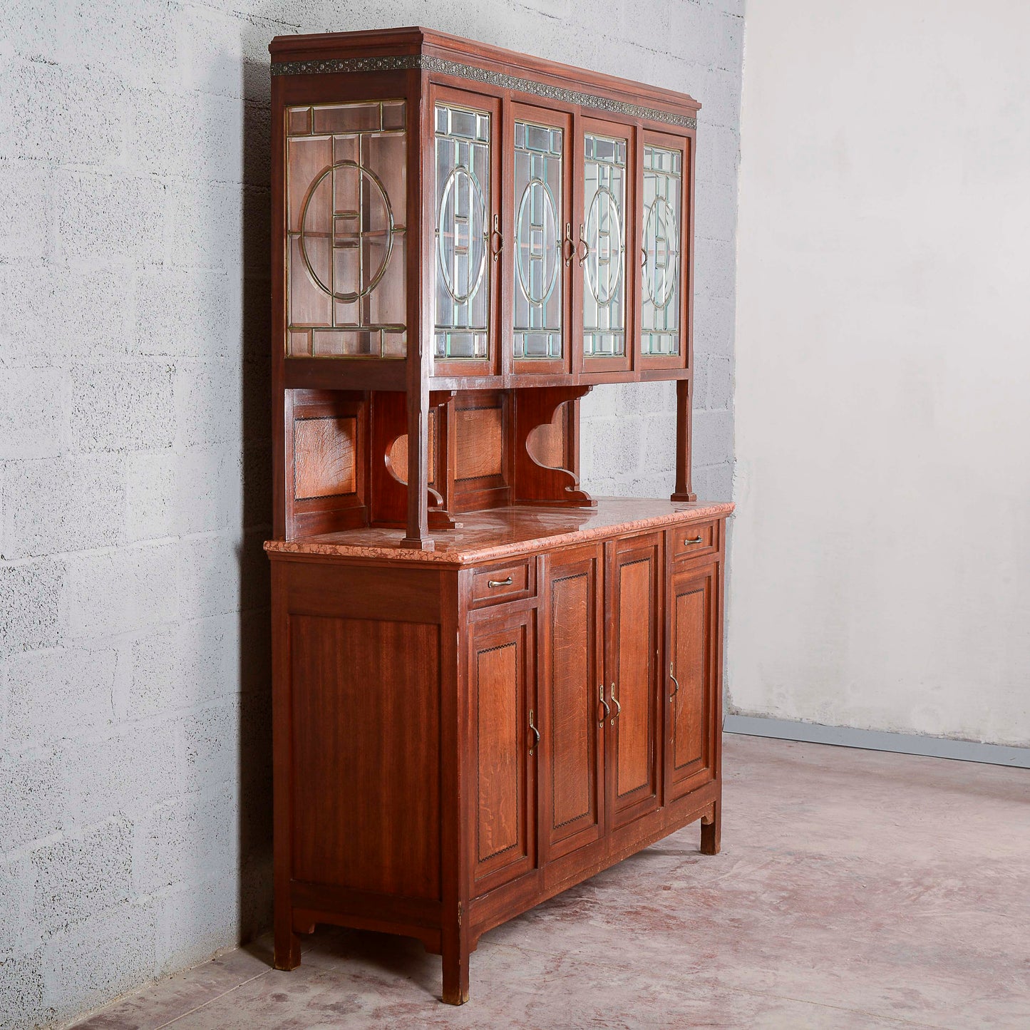 Credenza due corpi con vetrina e  4 ante