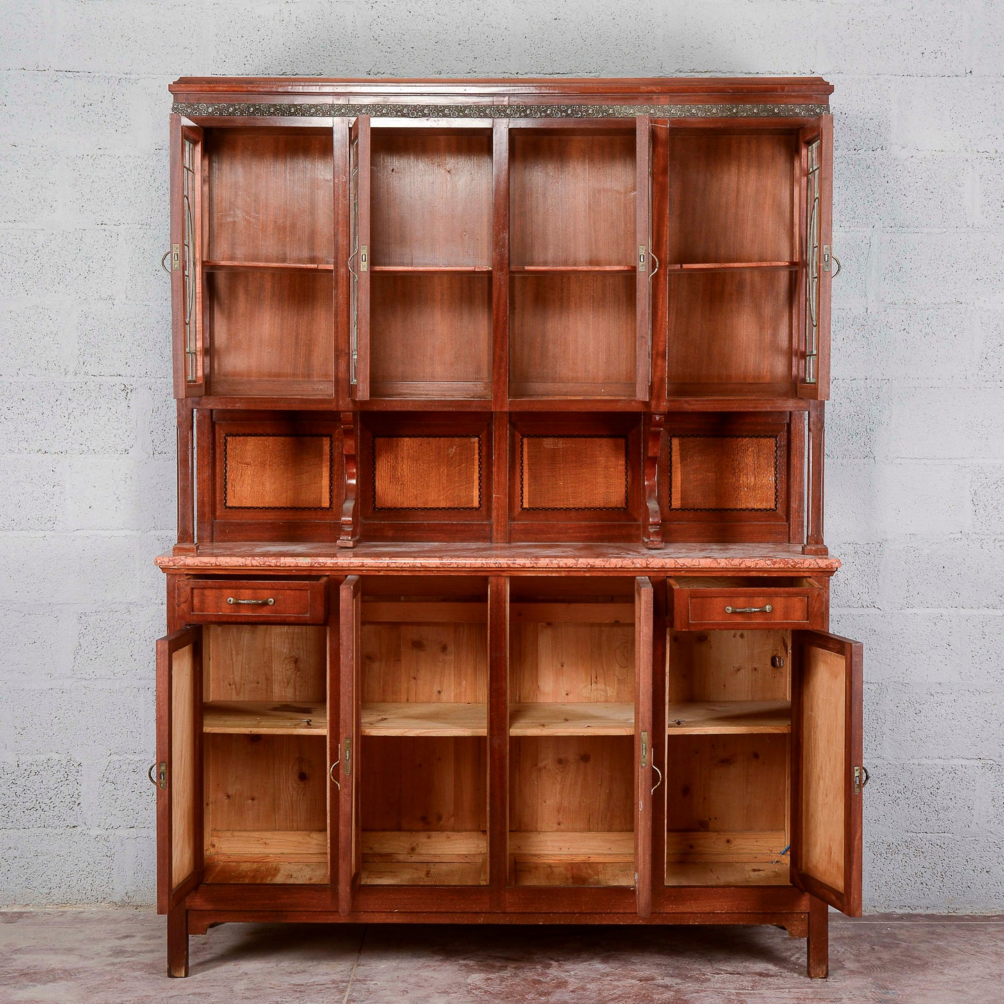 Credenza due corpi con vetrina e  4 ante