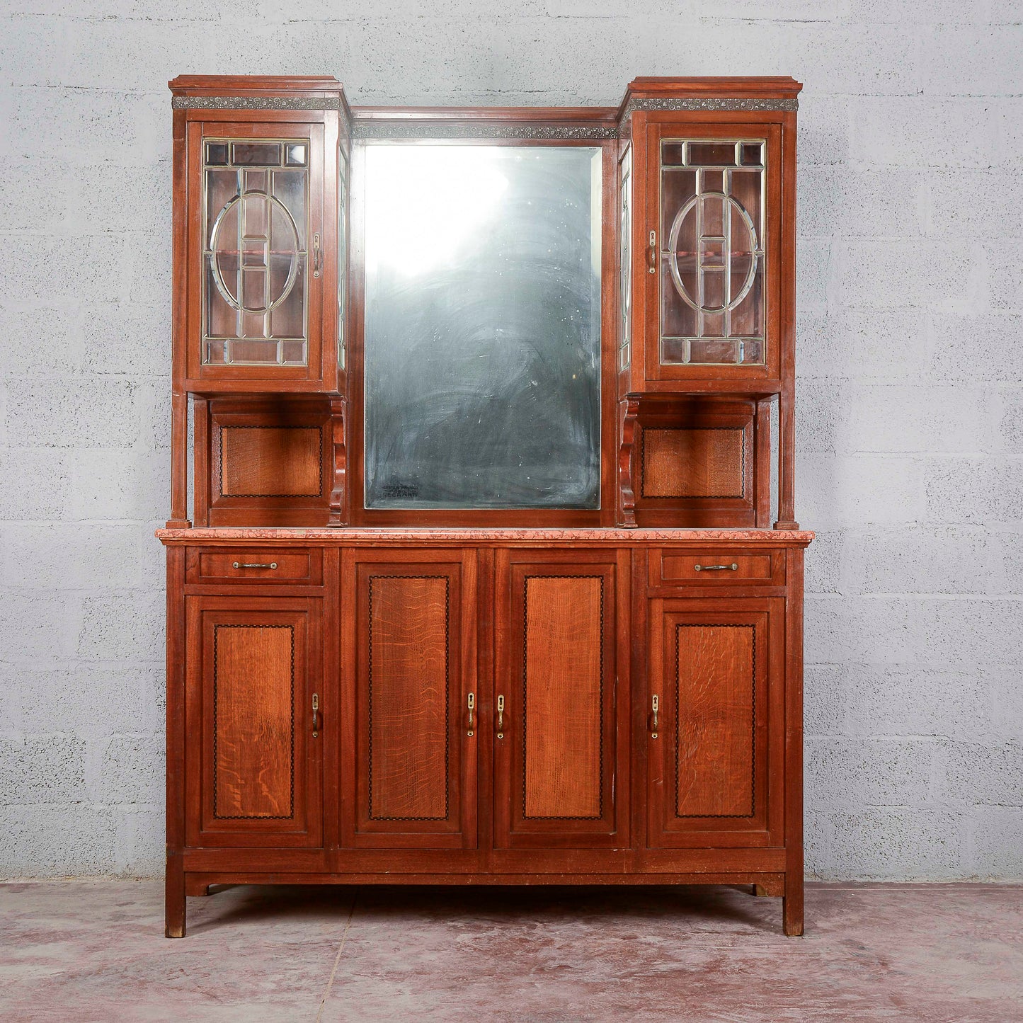 Credenza a 2 corpi con specchio e 2 cassetti
