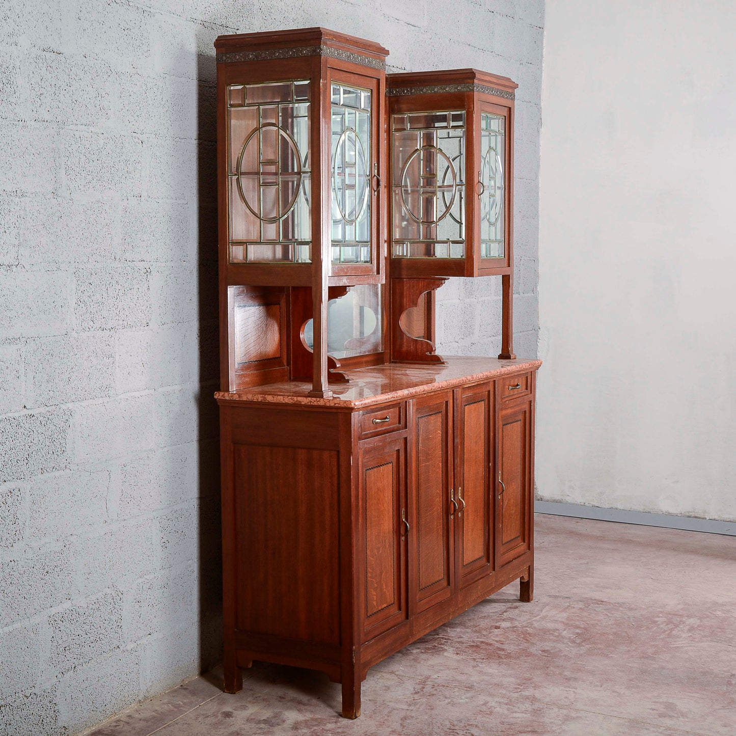 Credenza a 2 corpi con specchio e 2 cassetti