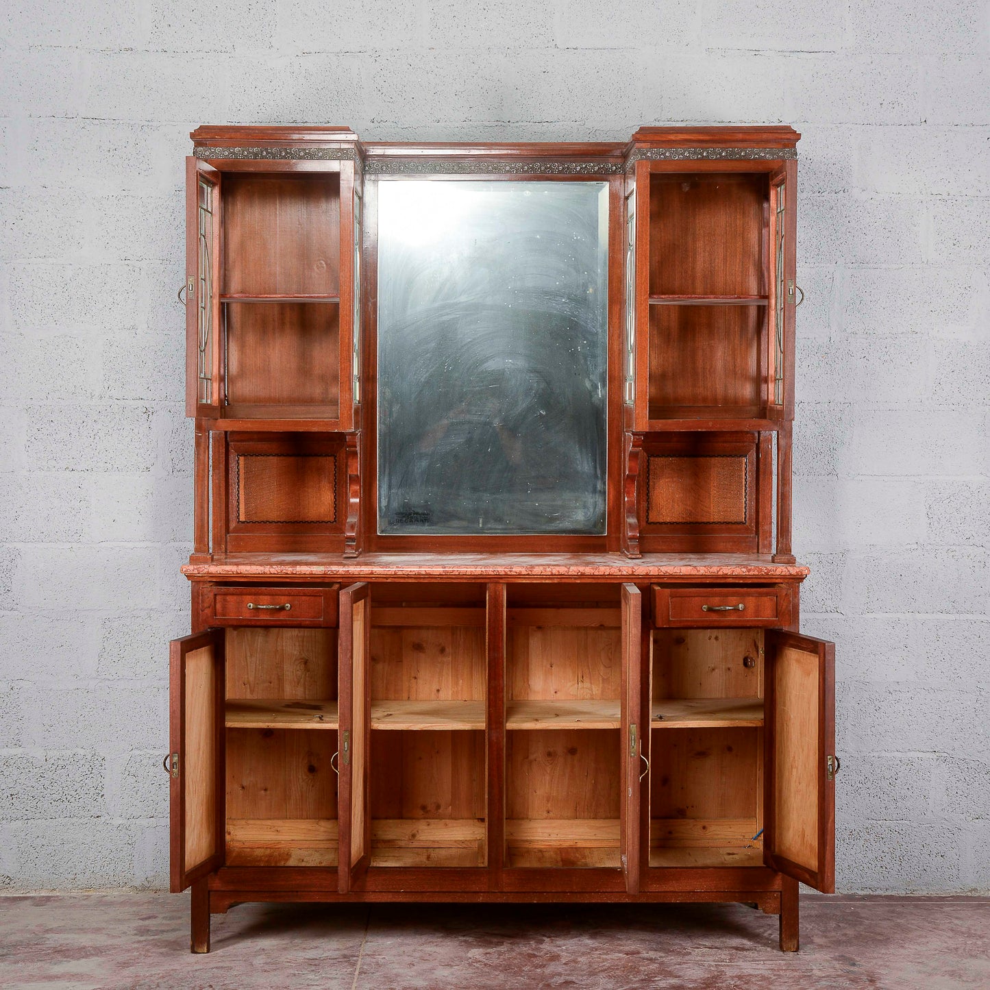 Credenza a 2 corpi con specchio e 2 cassetti