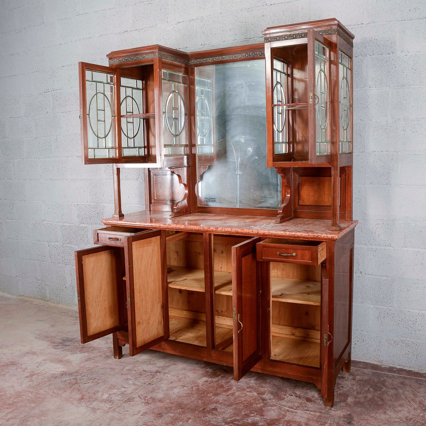 Credenza a 2 corpi con specchio e 2 cassetti