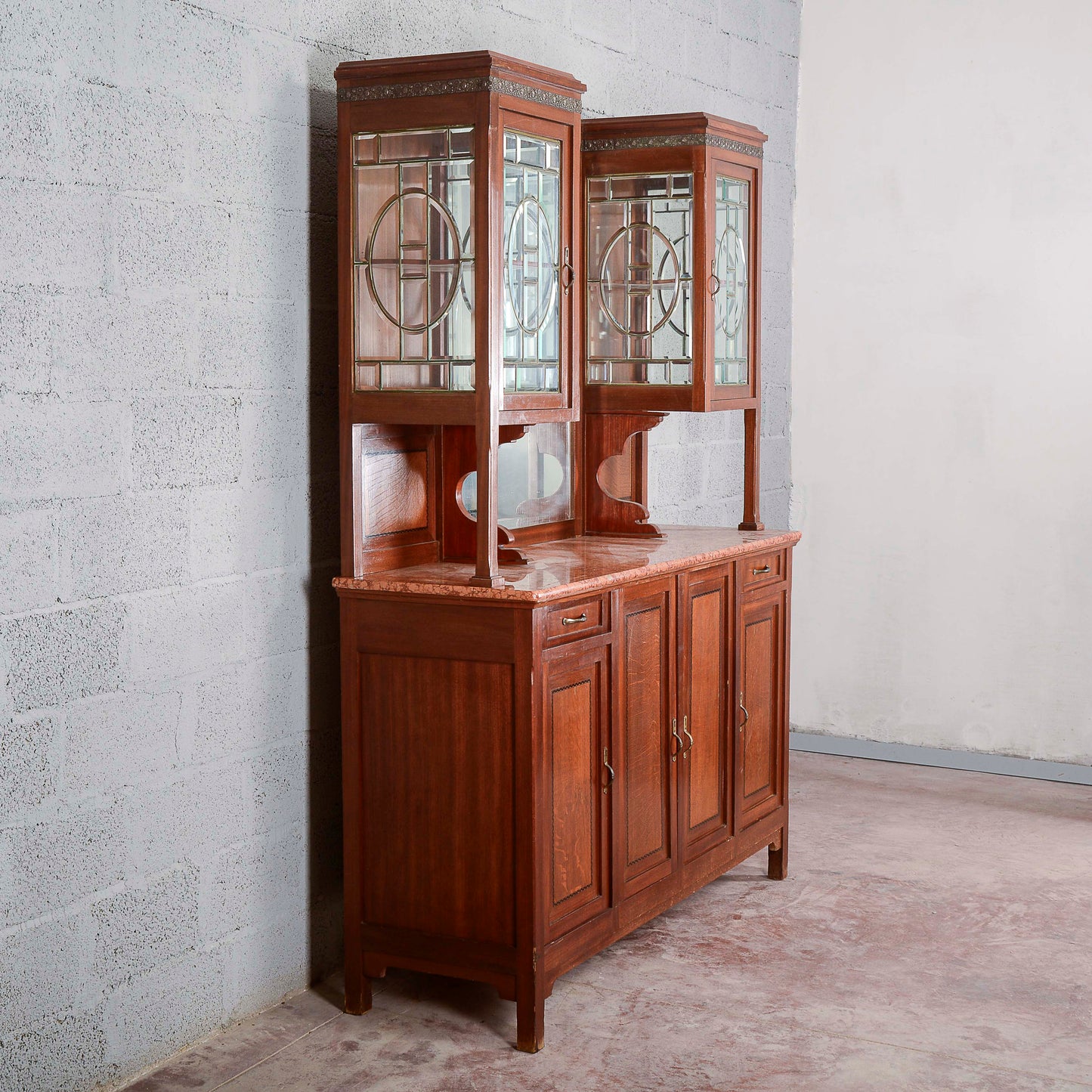 Credenza a 2 corpi con specchio e 2 cassetti