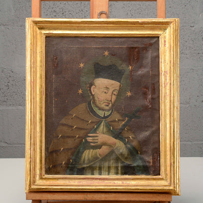 Antico quadro dipinto di Santo olio su tela Italia secolo XVIII