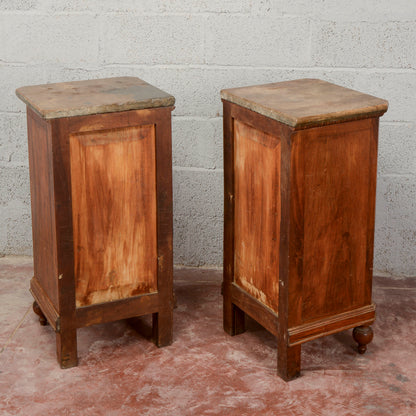 Coppia comodini in abete con piano in marmo epoca XIX secolo