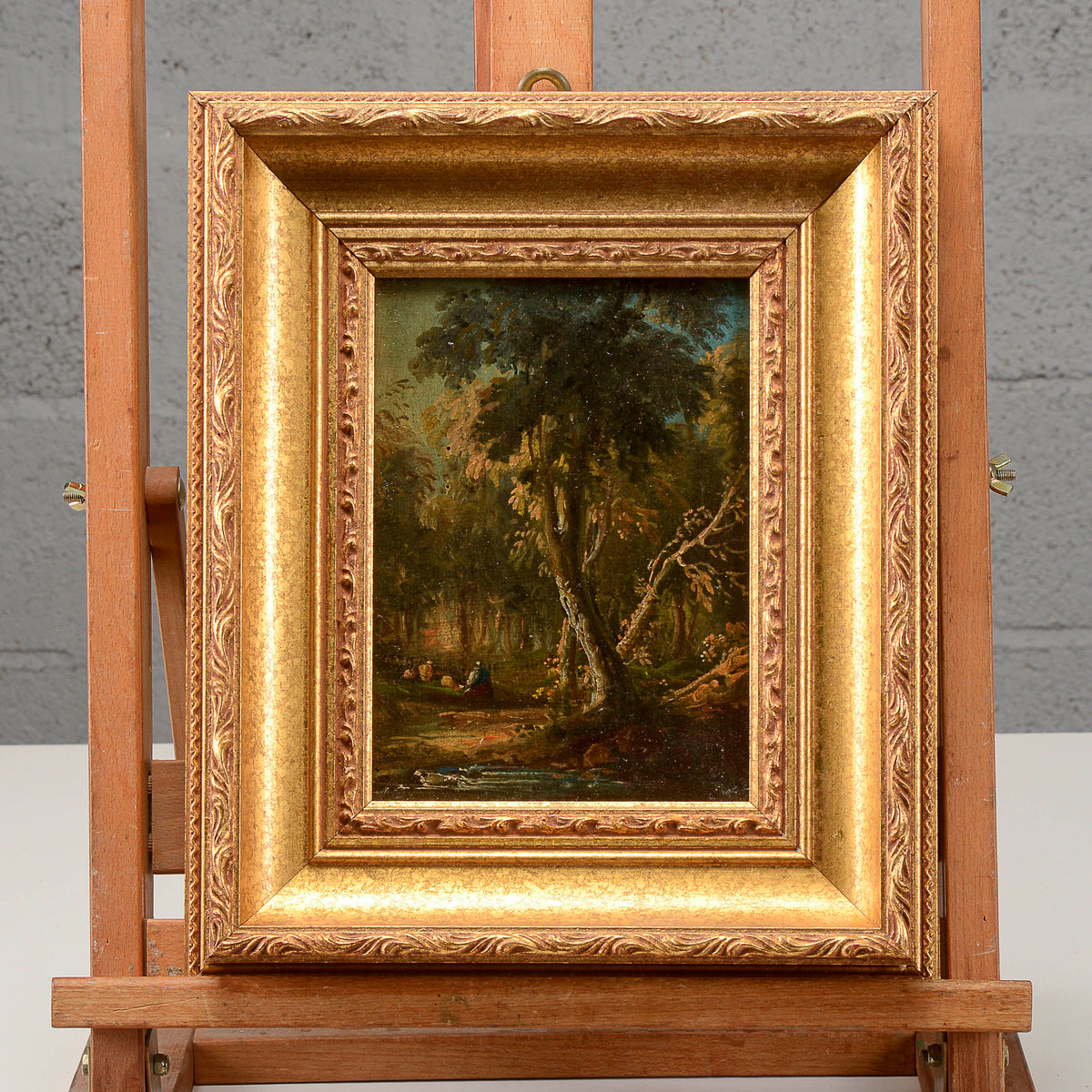 Dipinto olio su tavola Miniatura paesaggio XIX secolo