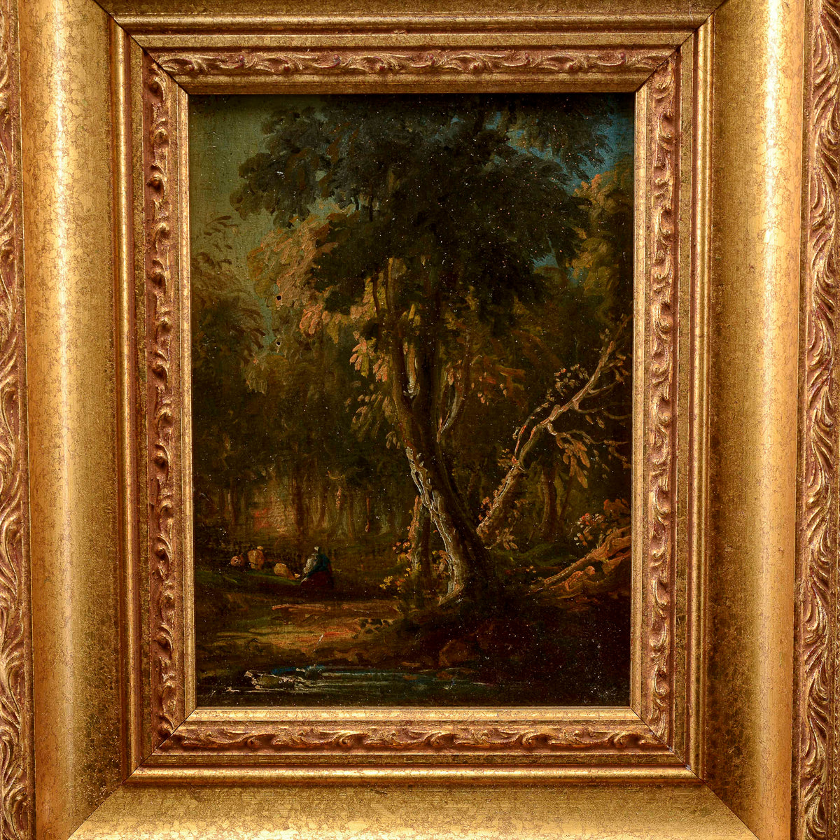 Dipinto olio su tavola Miniatura paesaggio XIX secolo