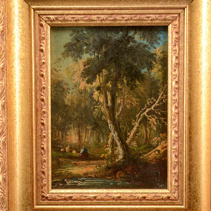 Dipinto olio su tavola Miniatura paesaggio XIX secolo