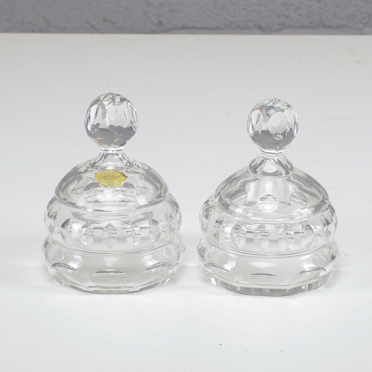 Set coppia ciotole boccette scatole in cristallo XX secolo