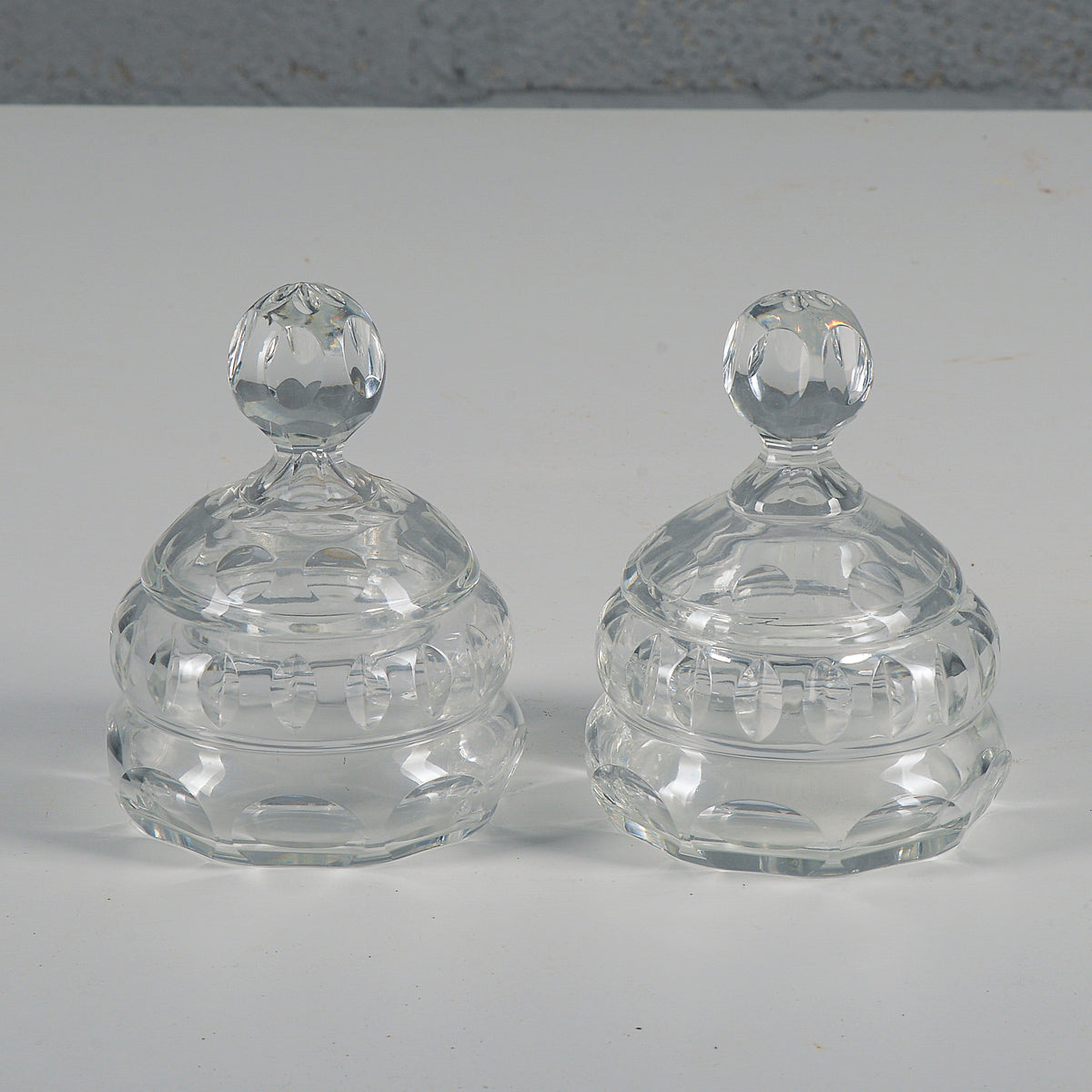 Set coppia ciotole boccette scatole in cristallo XX secolo