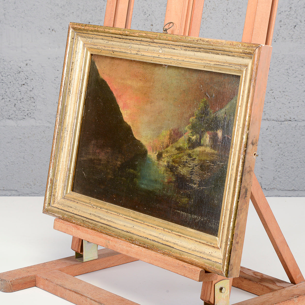 Quadro dipinto miniatura scena tramonto di Franciosi Umberto inizio del 1900