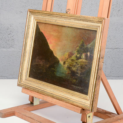 Quadro dipinto miniatura scena tramonto di Franciosi Umberto inizio del 1900