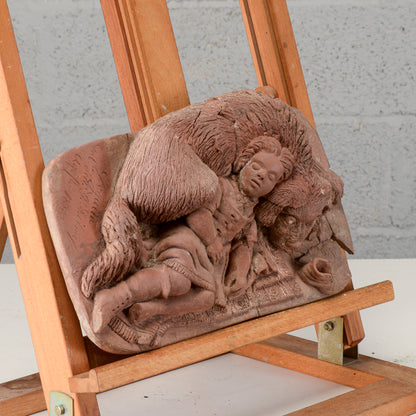 Scultura in terracotta di fanciulla con cane datata 1880