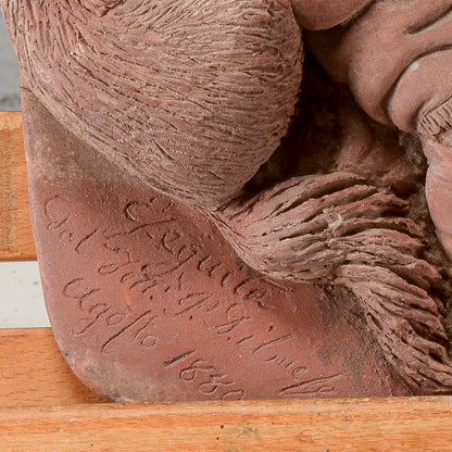Scultura in terracotta di fanciulla con cane datata 1880
