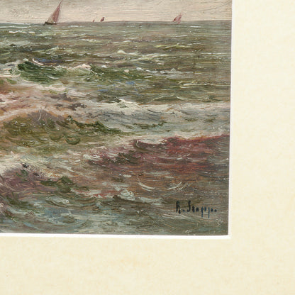 Quadro dipinto miniatura scena marina  XX secolo firmato