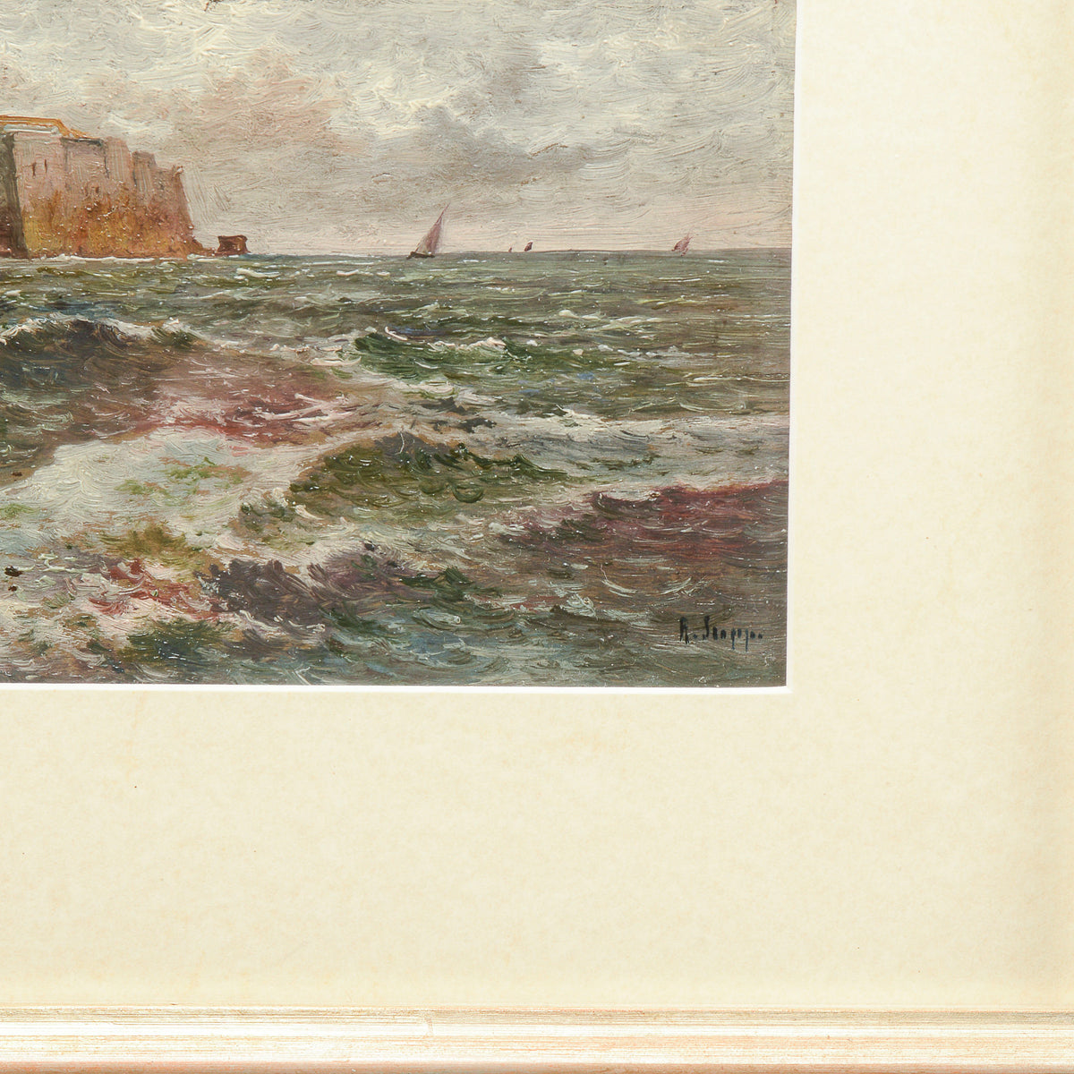Quadro dipinto miniatura scena marina  XX secolo firmato