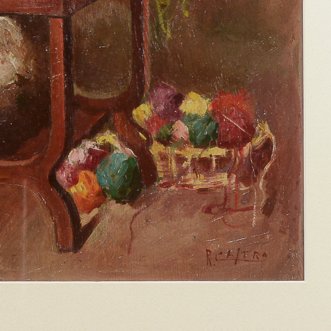 Dipinto quadro fanciulla che fila XX secolo