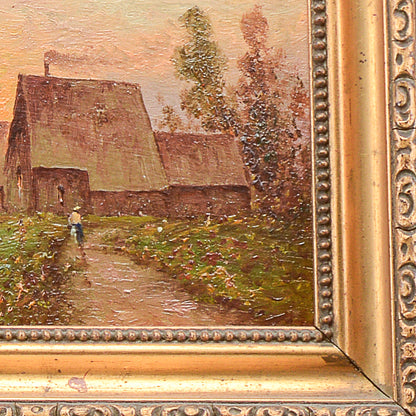 Quadro scena campestre al tramonto dipinto prima metà del XX secolo