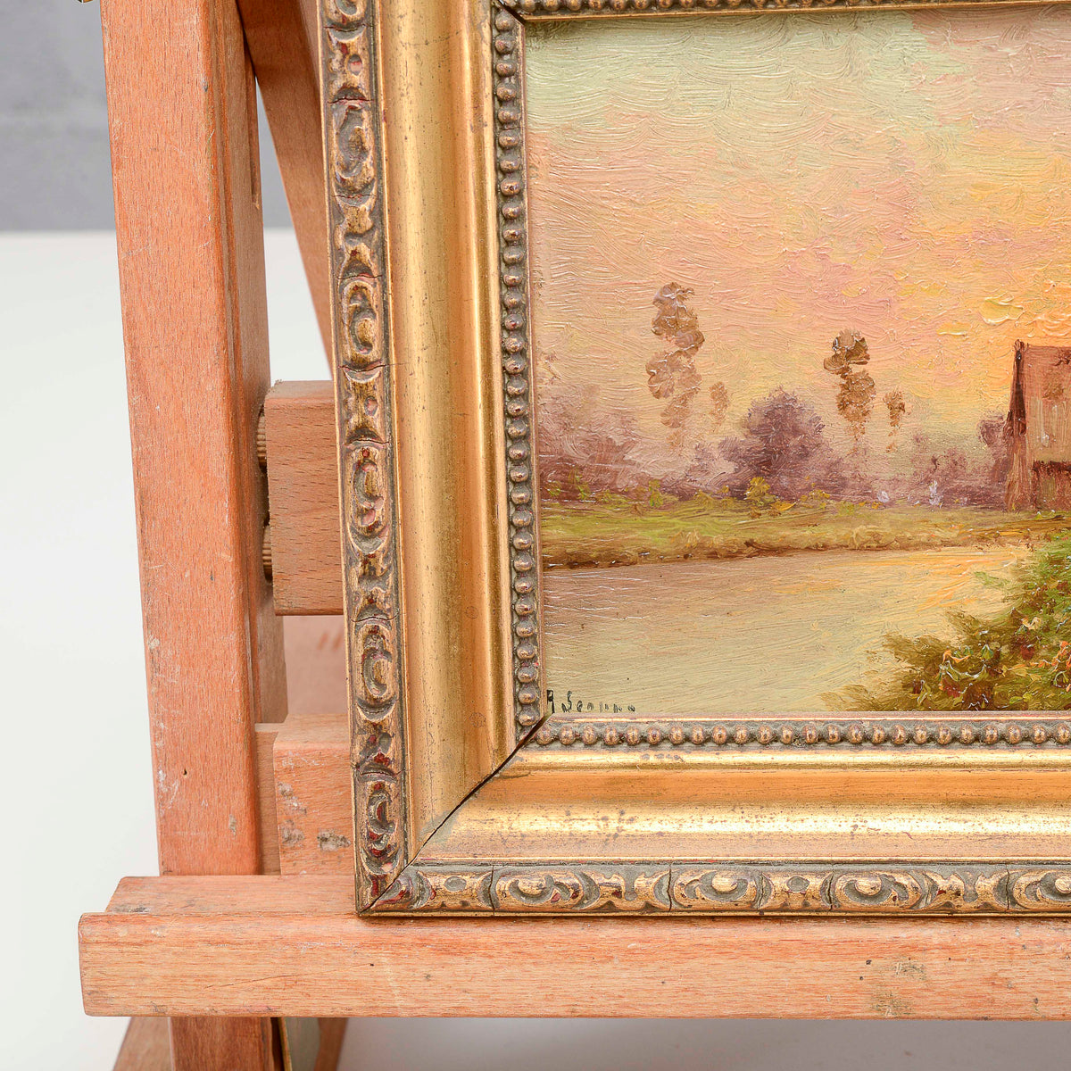 Quadro scena campestre al tramonto dipinto prima metà del XX secolo