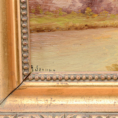 Quadro scena campestre al tramonto dipinto prima metà del XX secolo