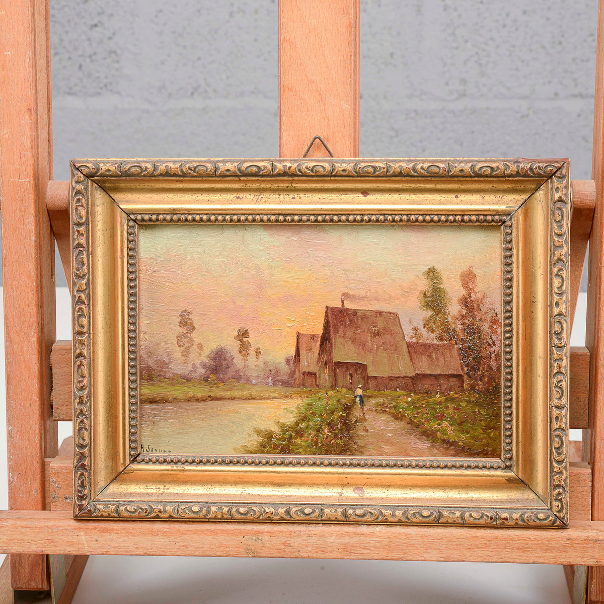 Quadro scena campestre al tramonto dipinto prima metà del XX secolo