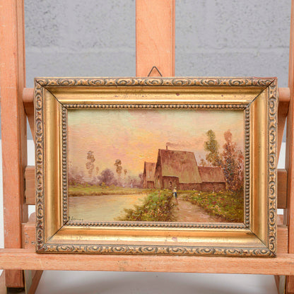 Quadro scena campestre al tramonto dipinto prima metà del XX secolo