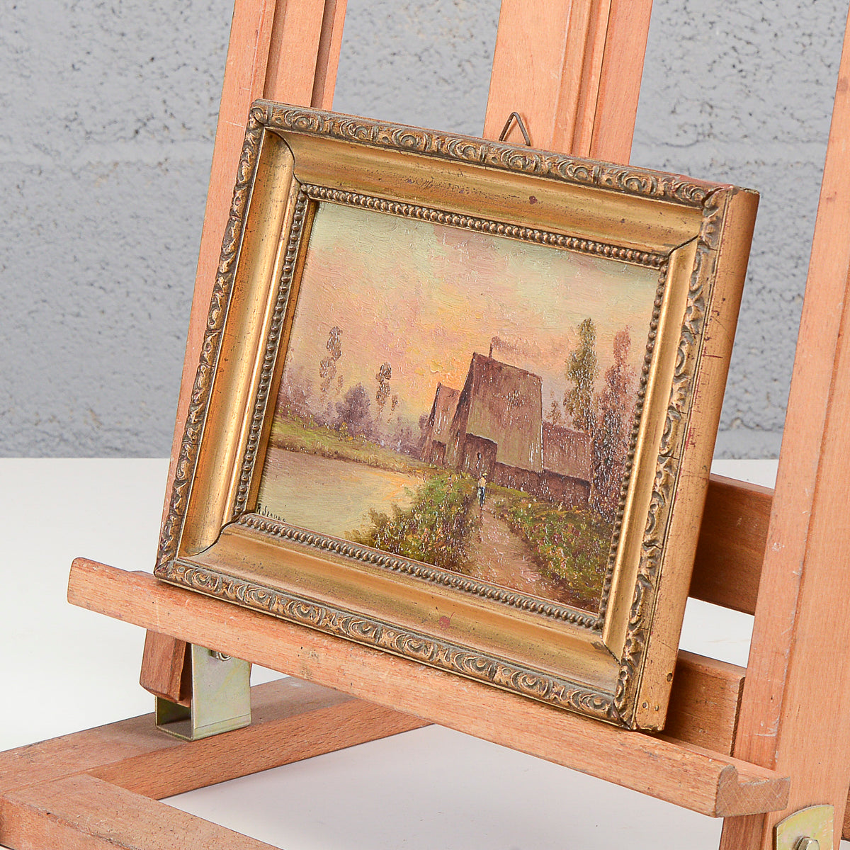 Quadro scena campestre al tramonto dipinto prima metà del XX secolo
