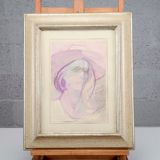 Quadro volto donna con cappello firmato S Marini 1979