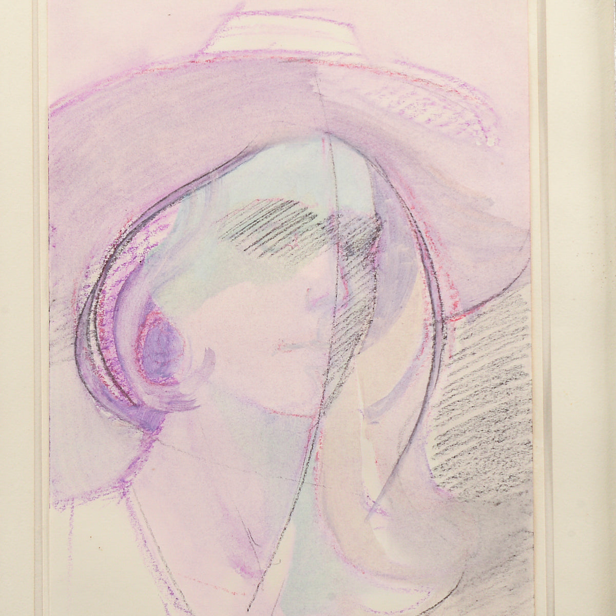 Quadro volto donna con cappello firmato S Marini 1979