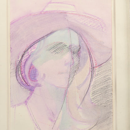 Quadro volto donna con cappello firmato S Marini 1979