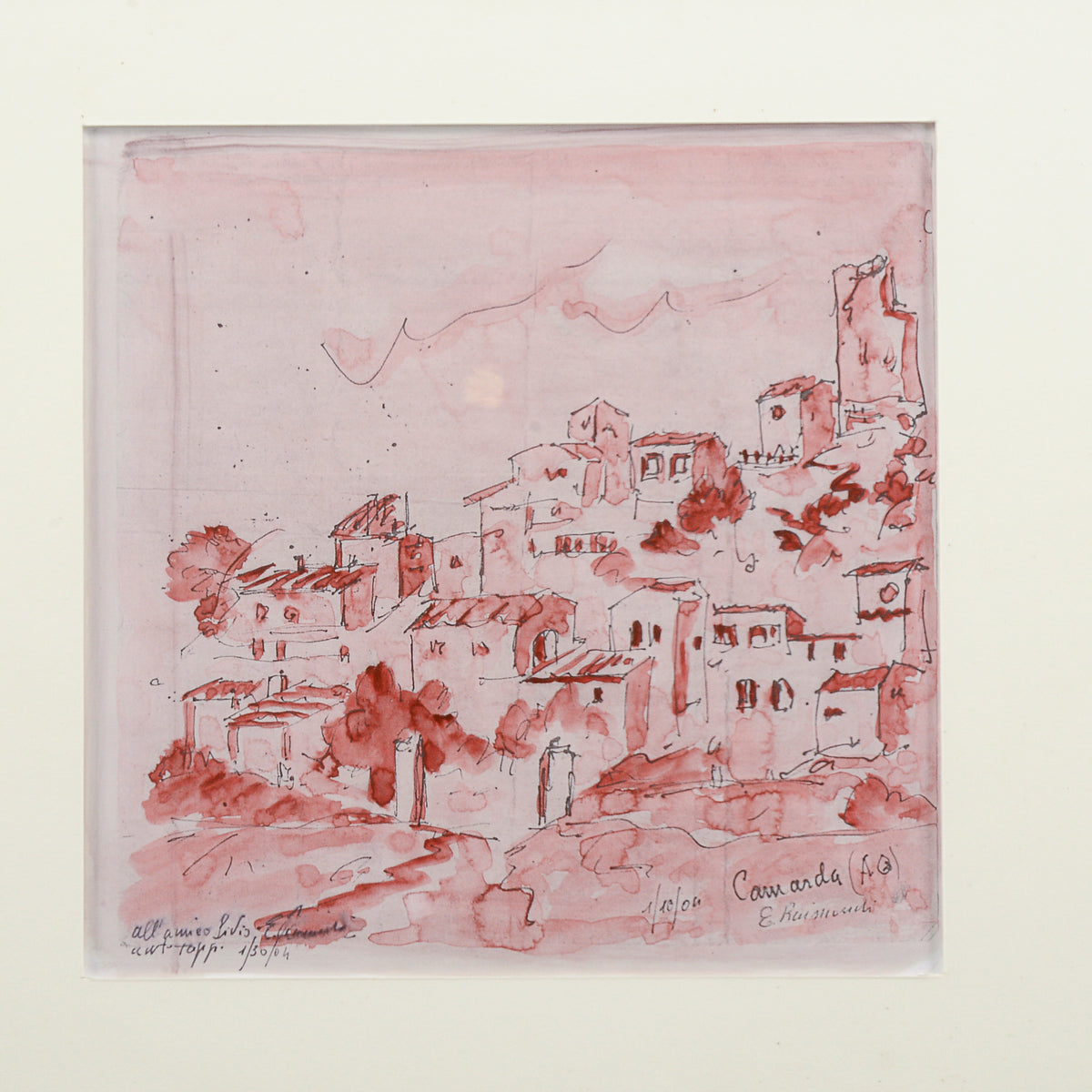 Quadro tecnica mista su carta del borgo Camarda (AQ) E. Raimondi anno 2004