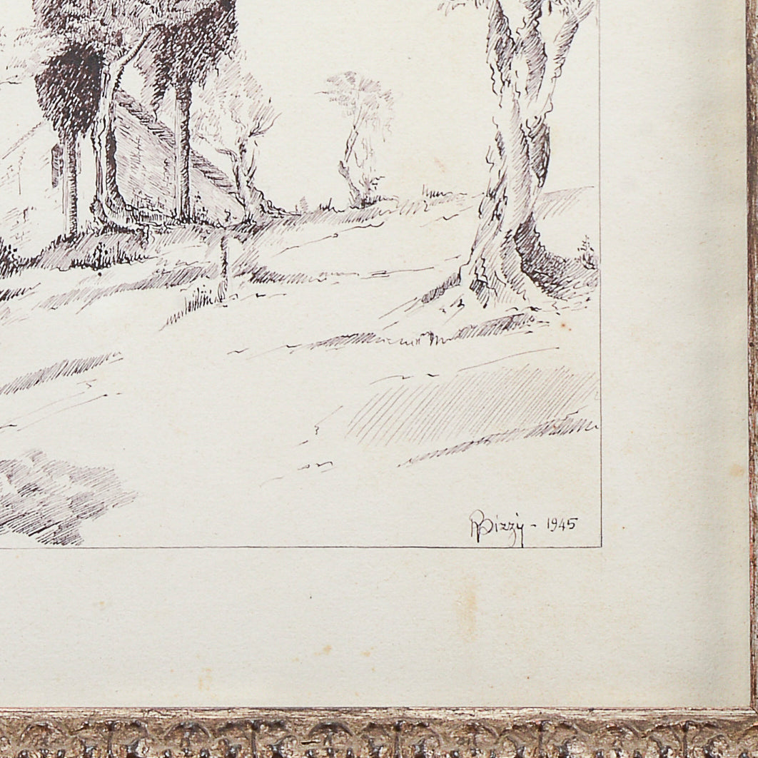 Quadro stampa firmata e datata R Pizzi 1945