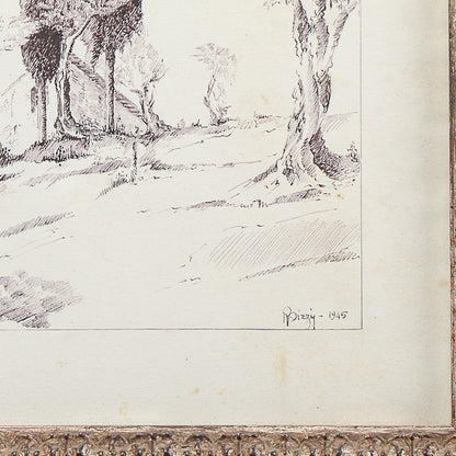 Quadro stampa firmata e datata R Pizzi 1945