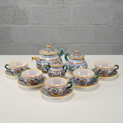 Servizio da tè n ceramica maiolicata Società Anonima Industrie Maioliche Artistiche Combattenti Giuseppe Grazia di Deruta Italia 1923