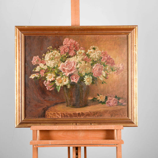 Dipinto quadro natura morta vaso fiori olio su tela