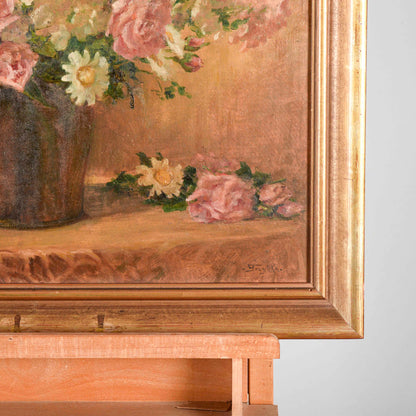 Dipinto quadro natura morta vaso fiori olio su tela