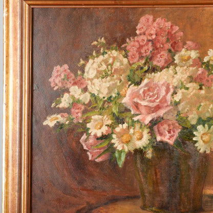 Dipinto quadro natura morta vaso fiori olio su tela